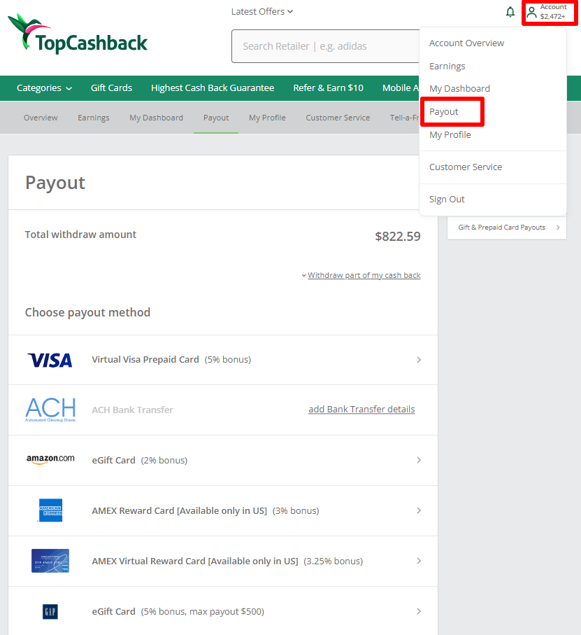 TopCashback Payout